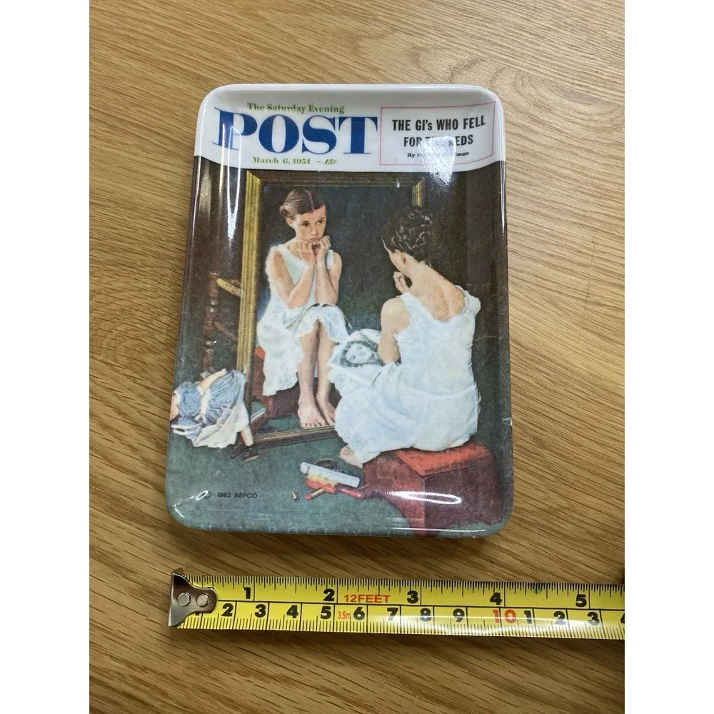 VINTAGE SATURDAY EVENING POST 1954 COVER 4x6 TRINKET TRAY MADE IN ITALY